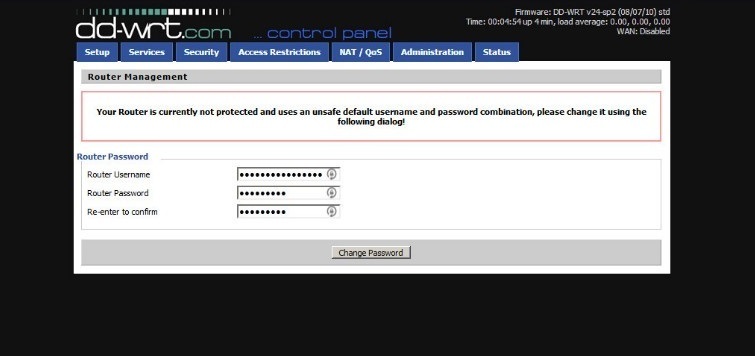 Screenshot der DD-WRT-Setup-Seite