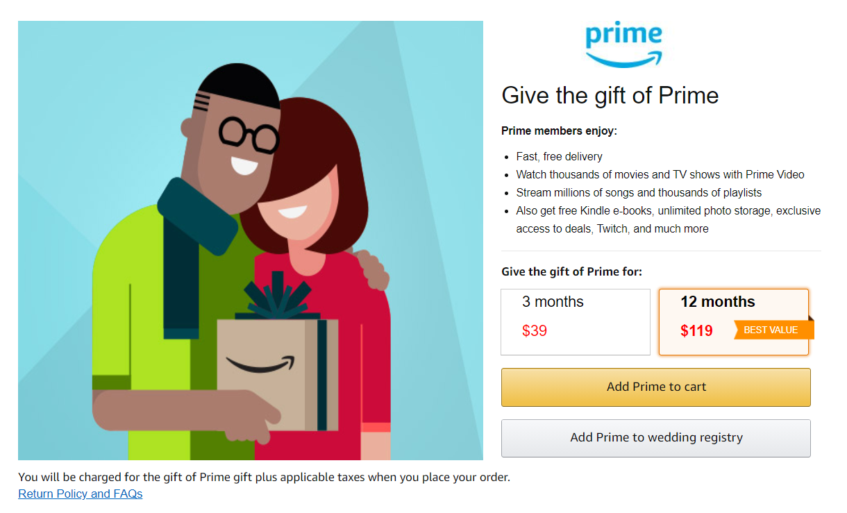 pagina de destinație cadou amazon prime