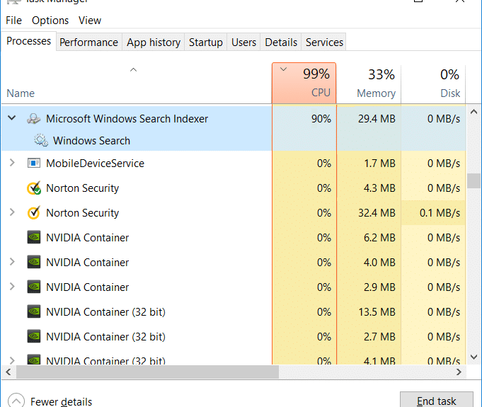 Arreglar el alto uso de CPU de Searchindexer.exe