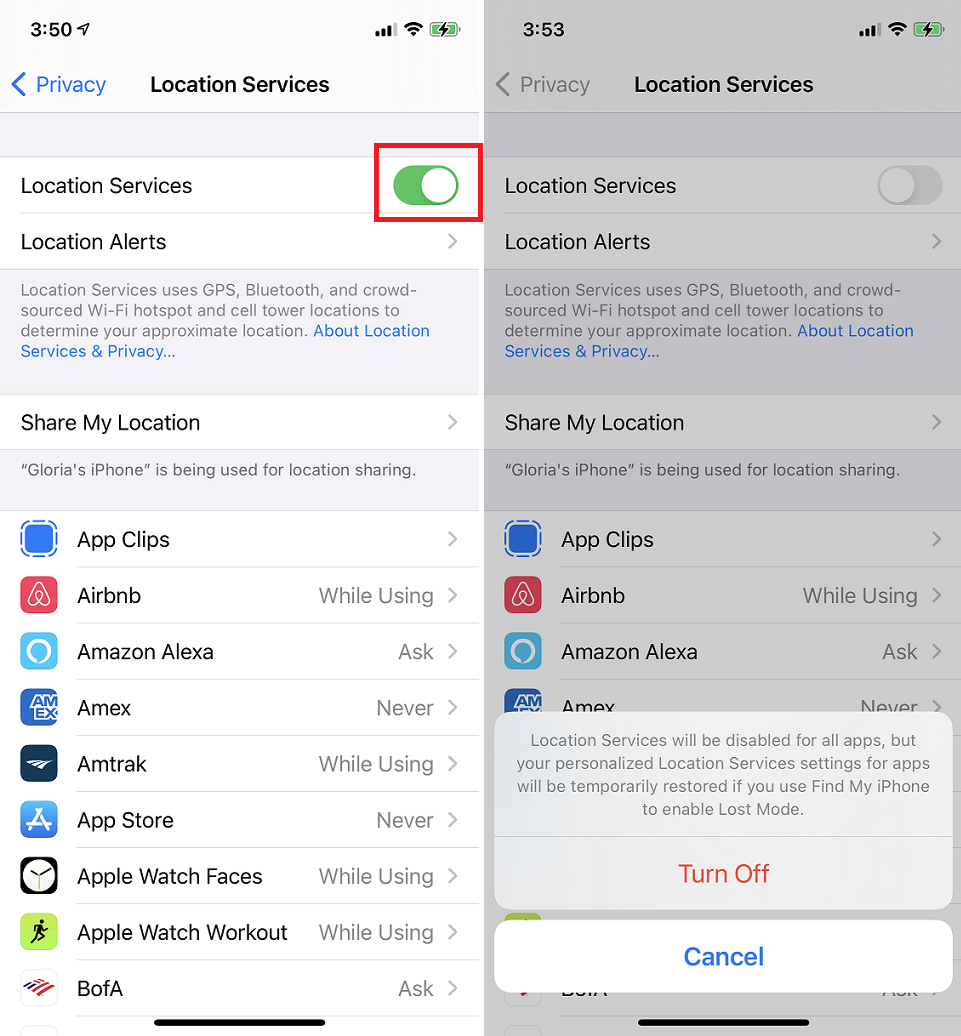 servicii de localizare ios