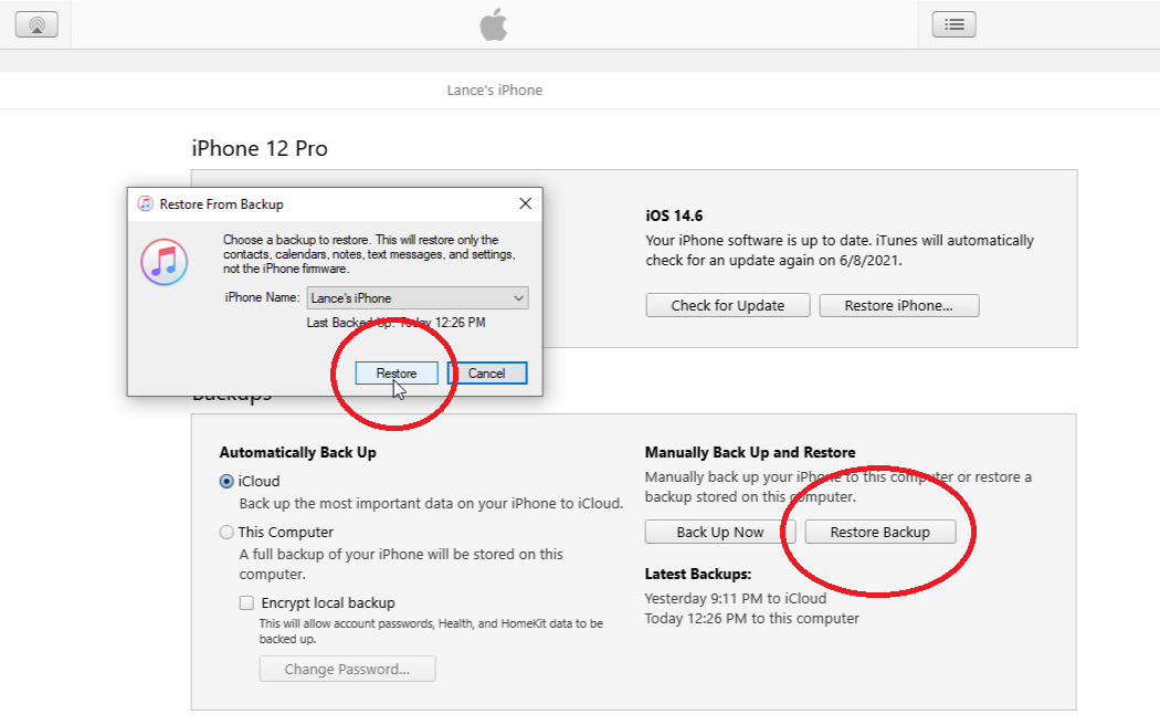 restaurați backupul iTunes