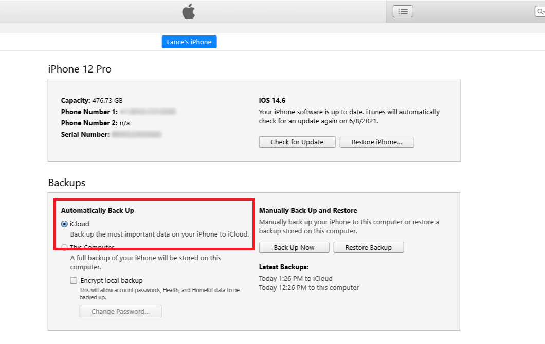 opțiunea de rezervă icloud