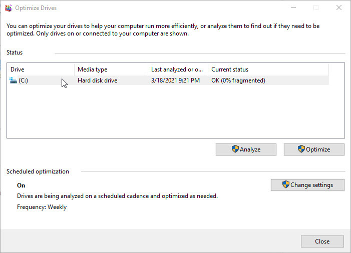 Windows 10 的磁盤碎片整理程序