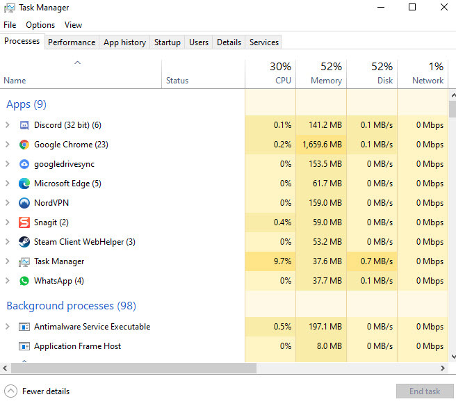 Windows 10 的任務管理器