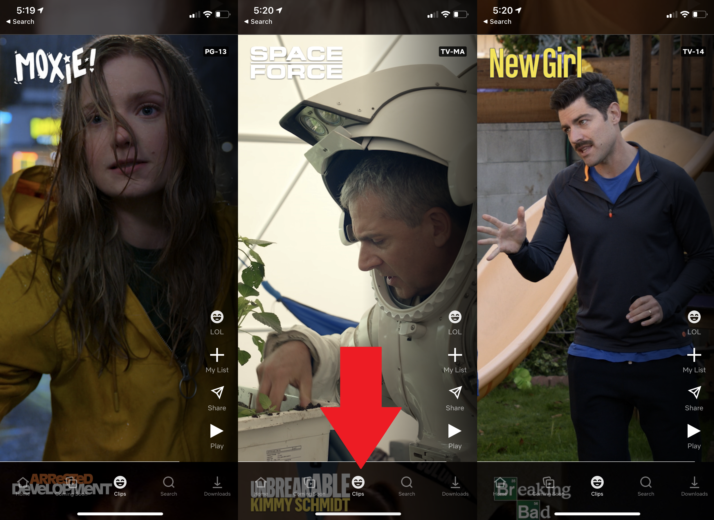 bagian 'klip' netflix di ios