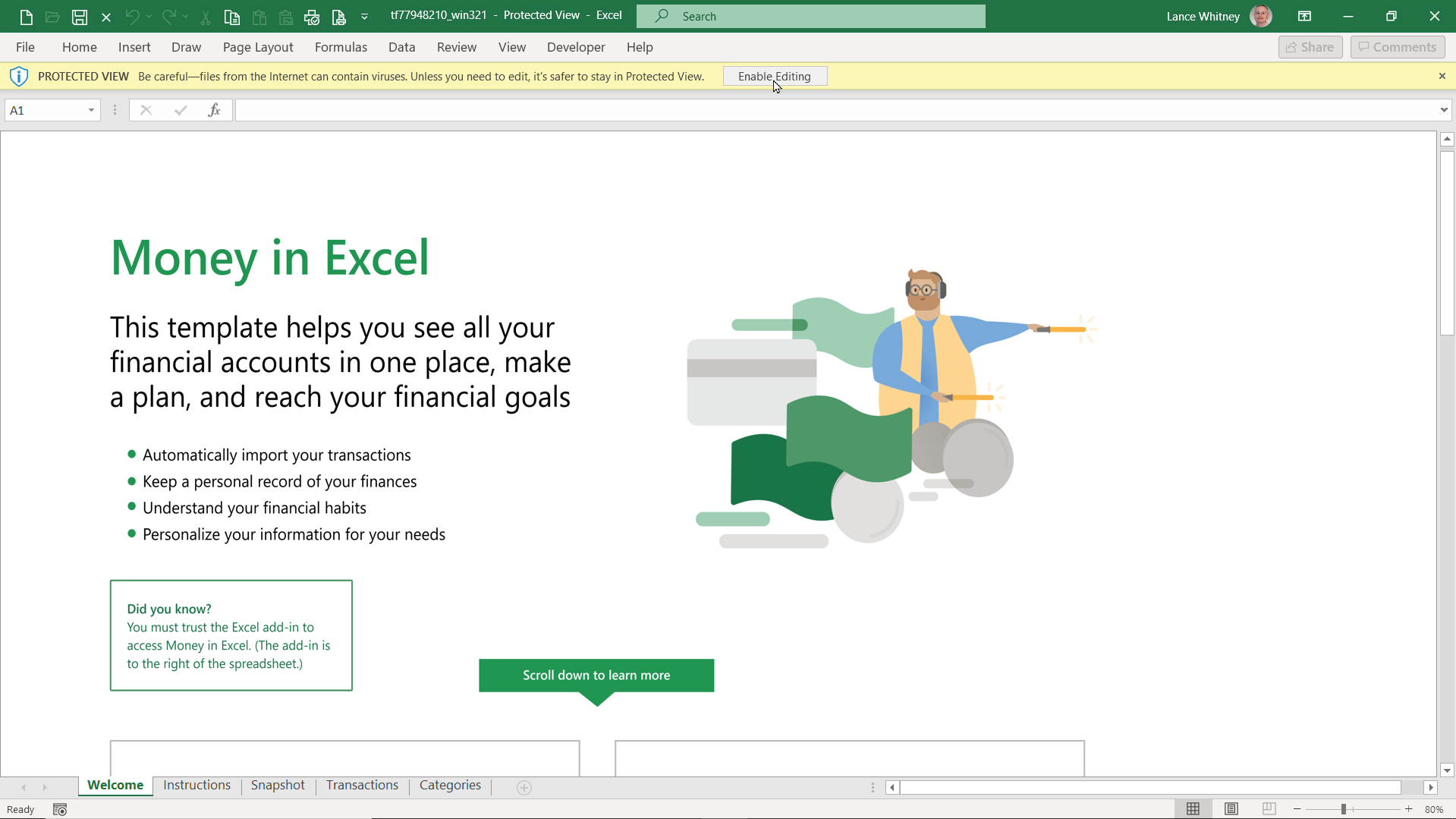 excel şablonunda para