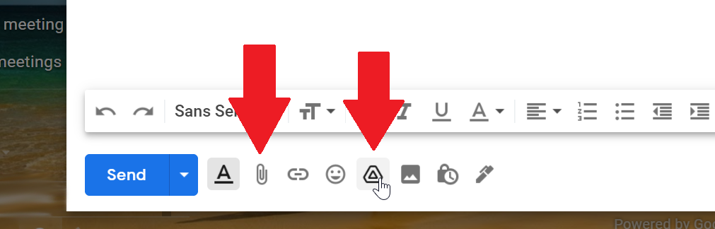在桌面的 gmail 上附加文件和附加谷歌驅動器文件按鈕