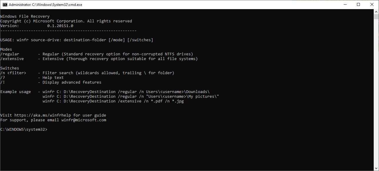 strumento di recupero file di Windows