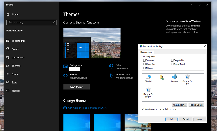 Menu Rimuovi icone desktop di Windows