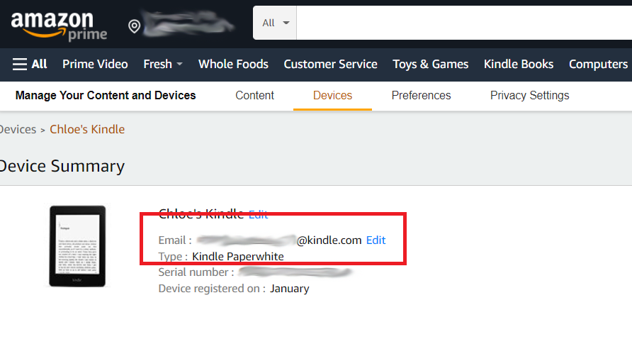 kindle e-posta adresi ekran görüntüsü