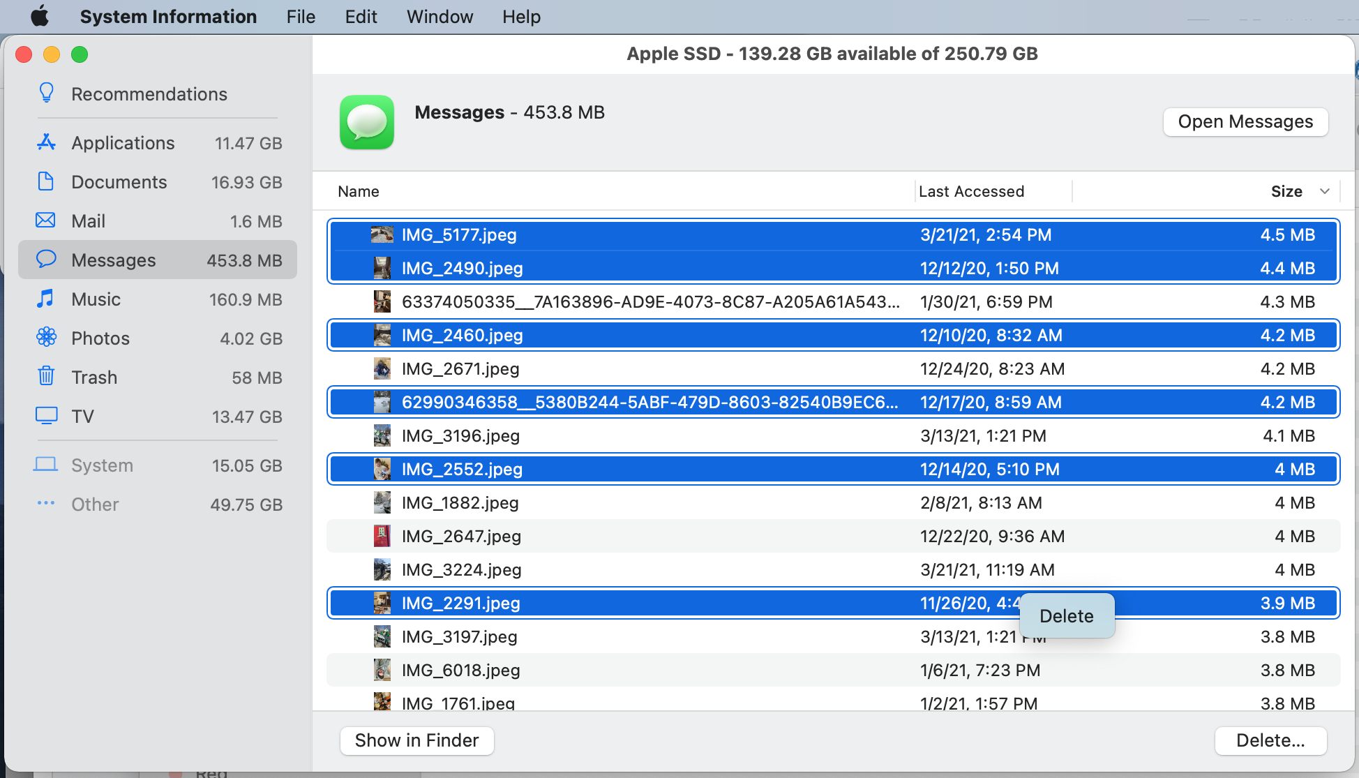 Seleccione imágenes y videos para eliminar en Mac