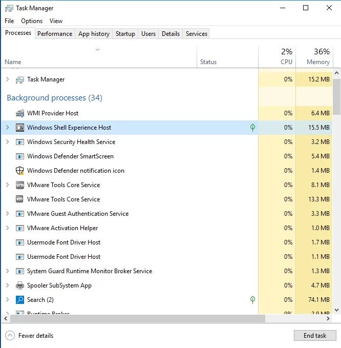 Vaya a Windows Shell Experience Host.