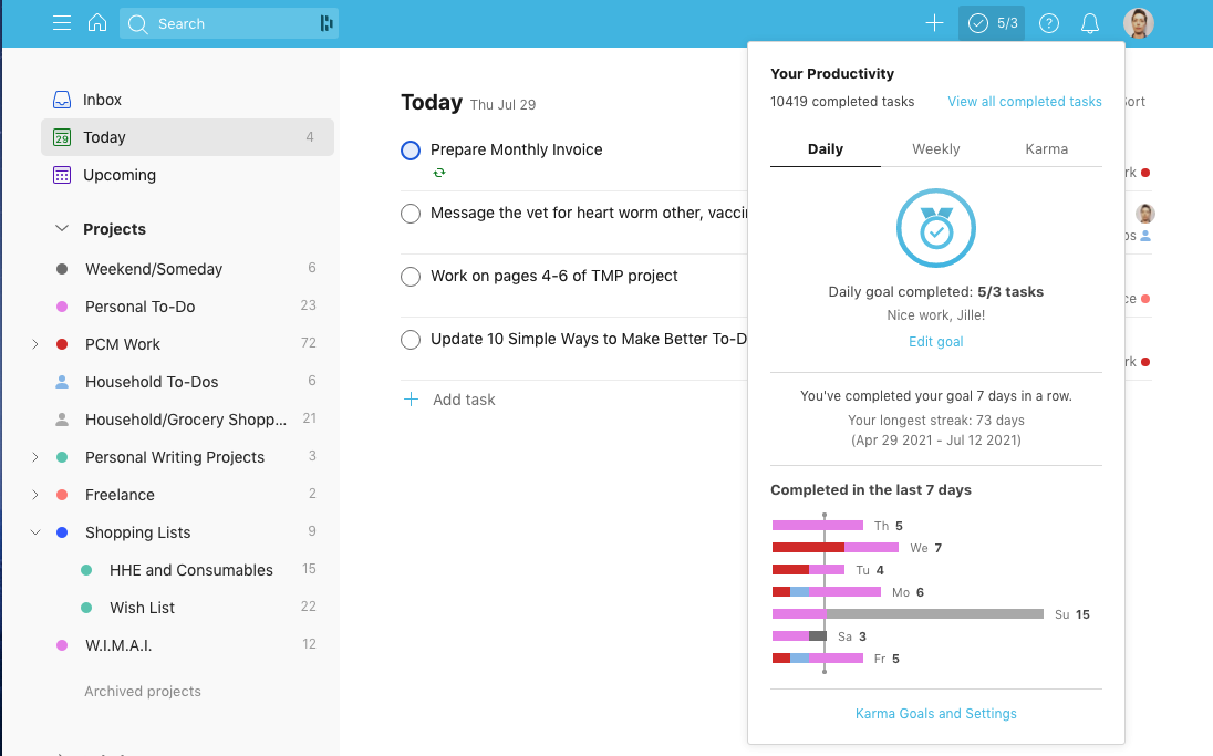 Todoist مهمة تتبع