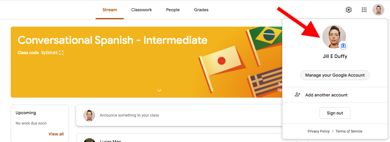 Nama dan gambar profil Google Classroom