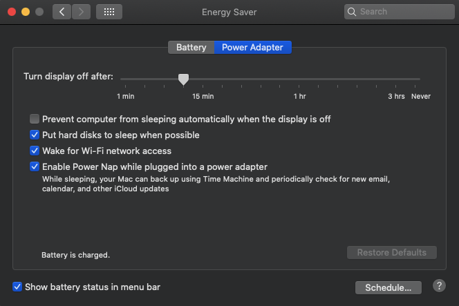 Macの電源設定