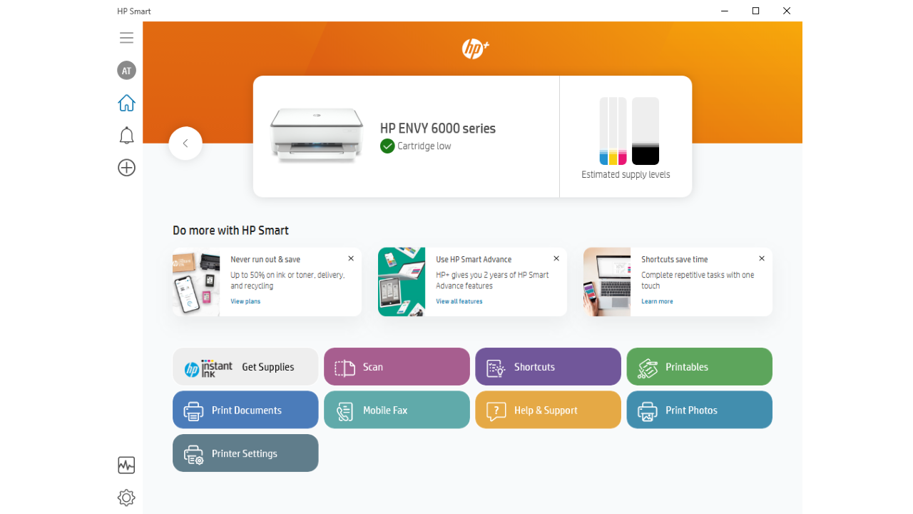 Druckerstatus und -optionen in HP Smart