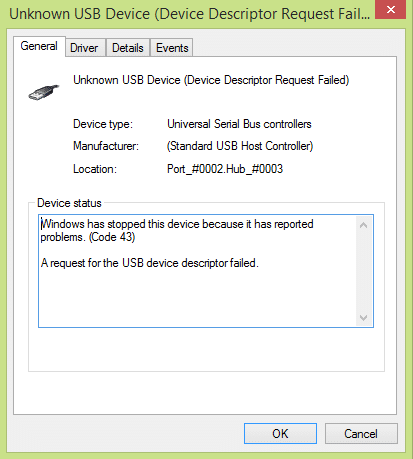 Correction du code d'erreur de périphérique USB non reconnu 43