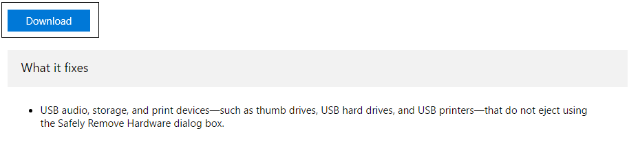 cliquez sur le bouton de téléchargement pour le dépanneur USB