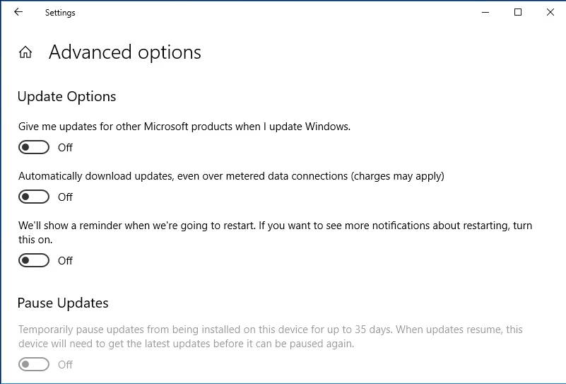Deshabilite las actualizaciones de productos de Microsoft.