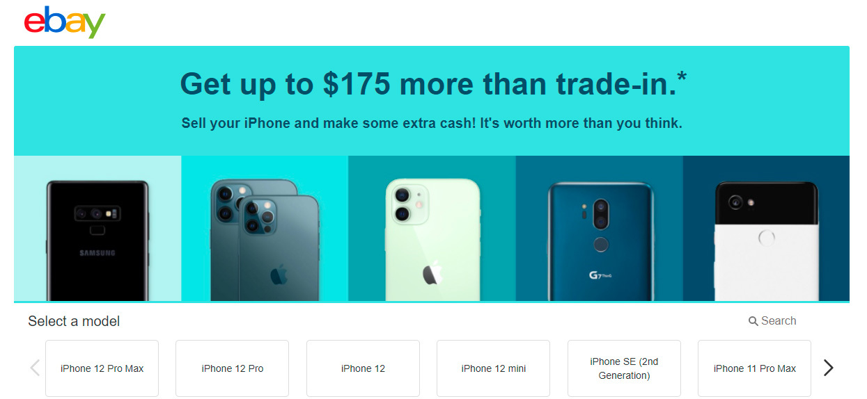 لقطة شاشة في eBay تنص على "الحصول على 175 دولارًا أكثر من استبدال المقايضة"