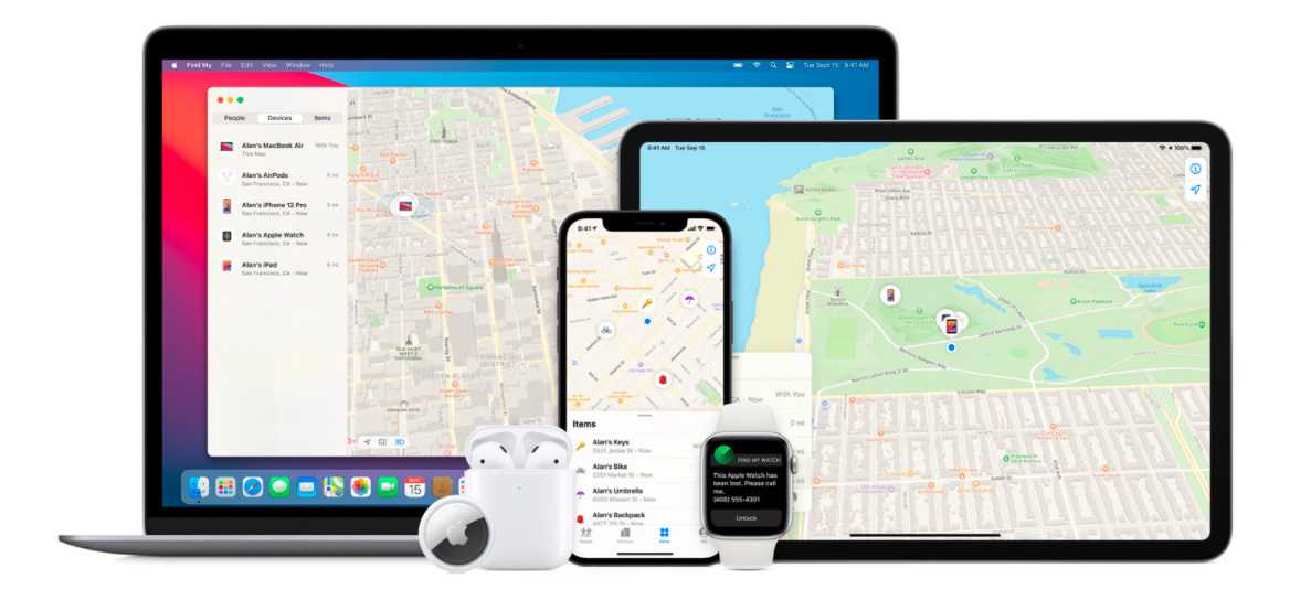 يتم وضع تطبيق Find My مفتوح على MacBook و iPad و iPhone و Apple Watch و AirPods في المقدمة