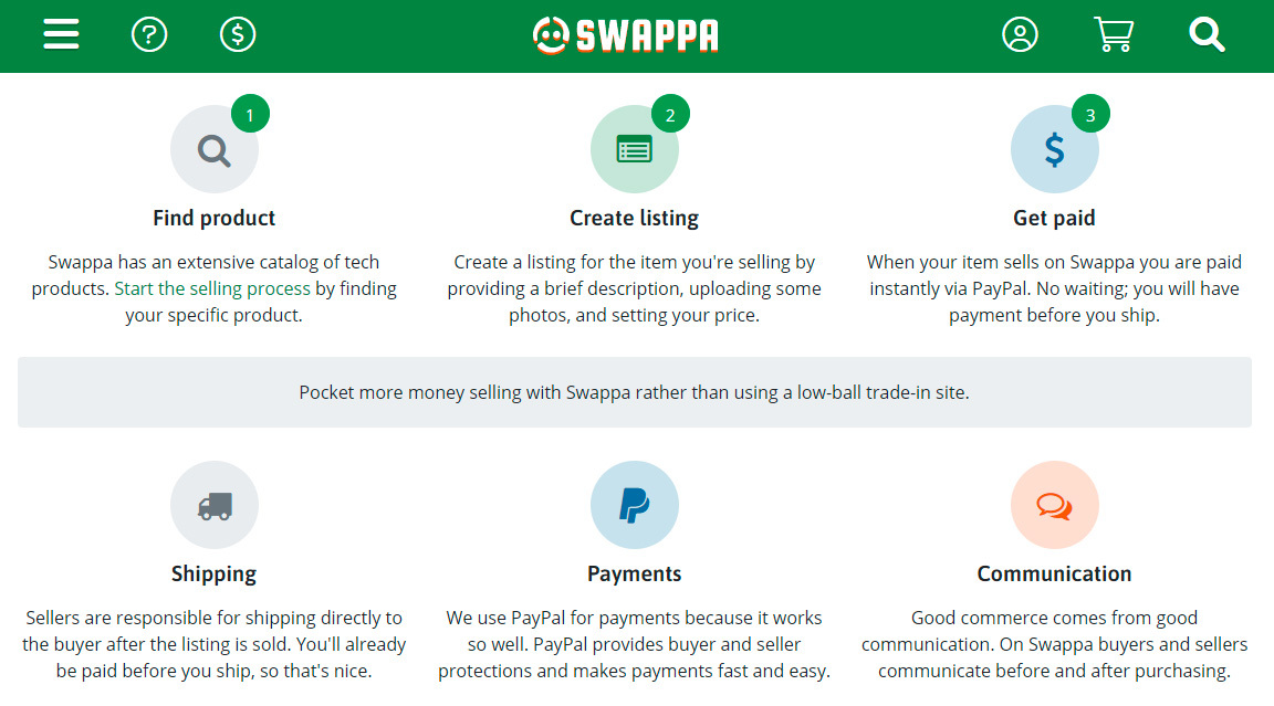 لقطة شاشة Swappa مع الإرشادات الموضحة أدناه