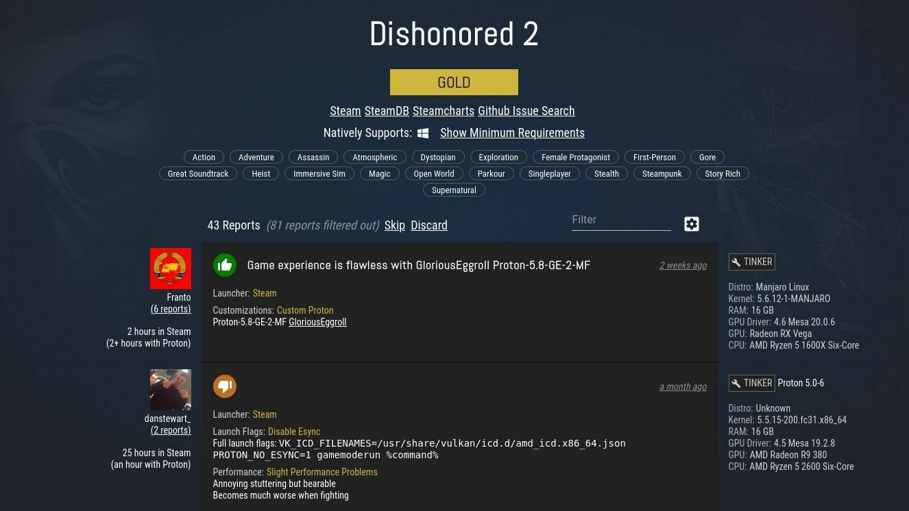 Site-ul web ProtonDB