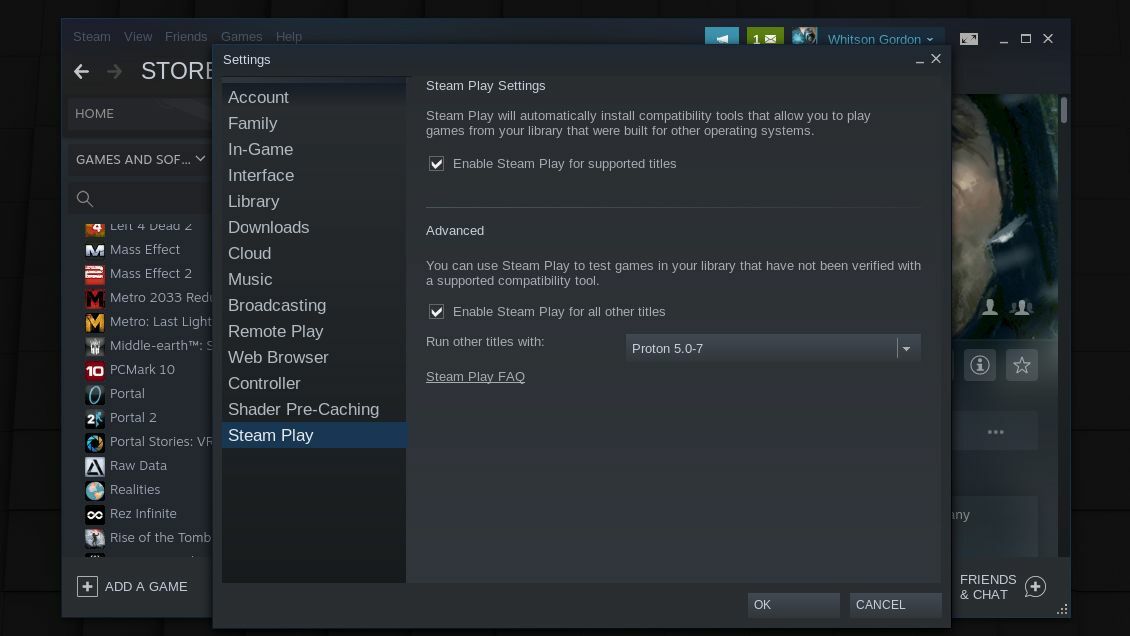 Setări Steam Play