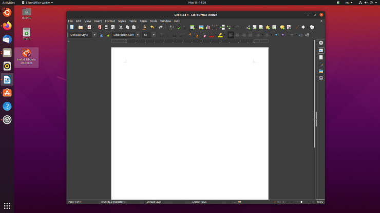 Ubuntu20.04のLibreWriter