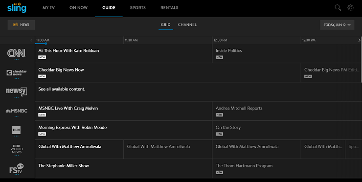 Guide des chaînes Sling TV