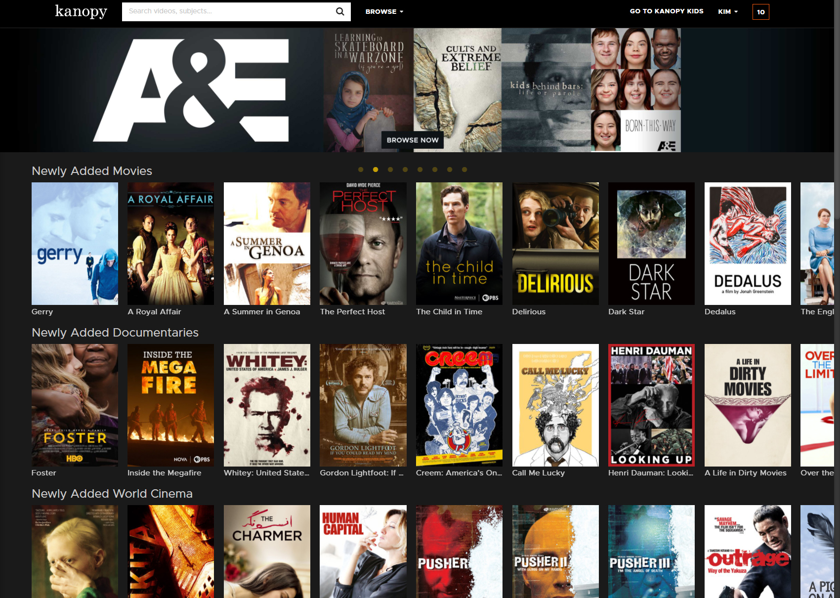 Interface Web Kanopy