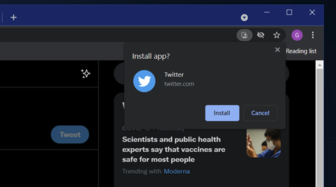 Installation de PWA dans le navigateur Chrome