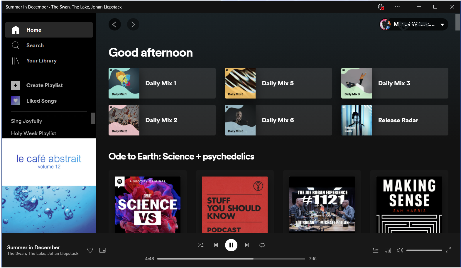 Spotify fonctionnant en tant que PWA.
