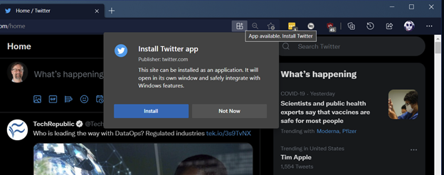 Installer PWA dans Microsoft Edge