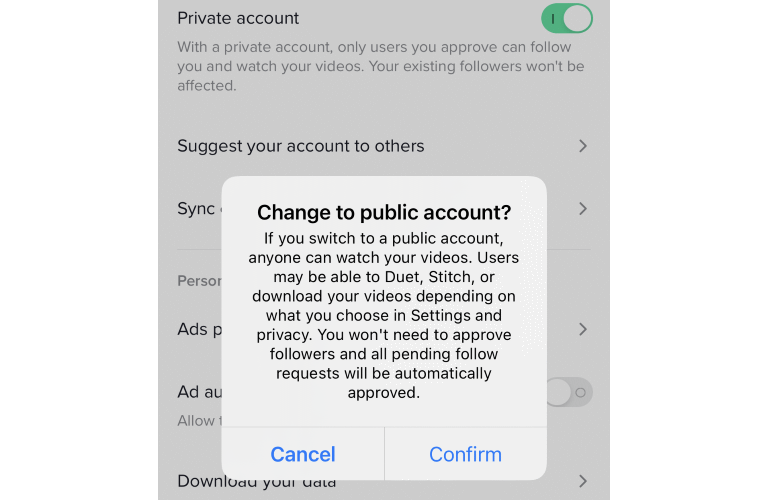 Définir un compte sur public/privé