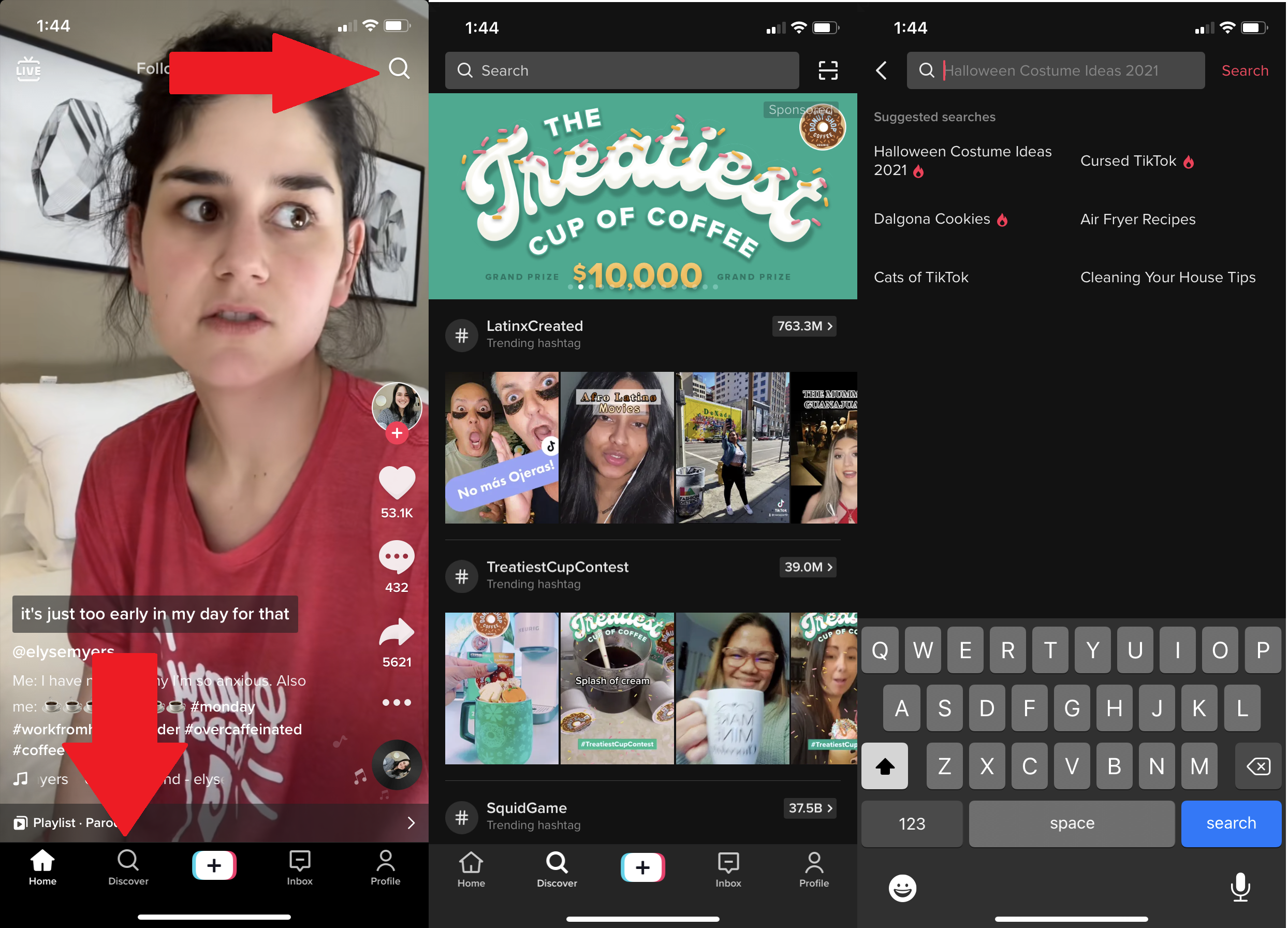 captures d'écran des deux options de découverte distinctes de tiktok
