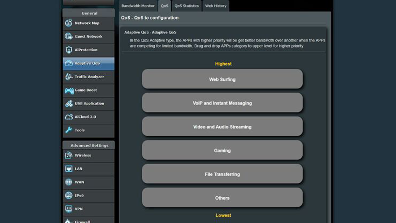 Configuración de QoS en la captura de pantalla del enrutador
