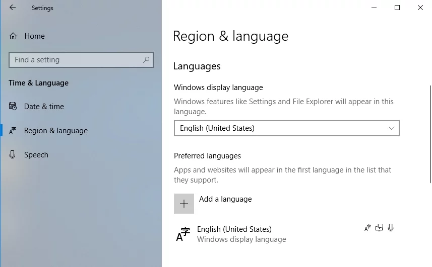Asegúrate de que el inglés sea tu idioma predeterminado.