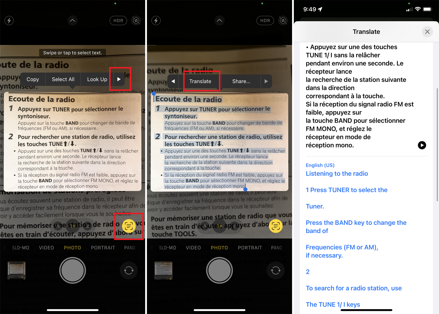 Live-Text übersetzen