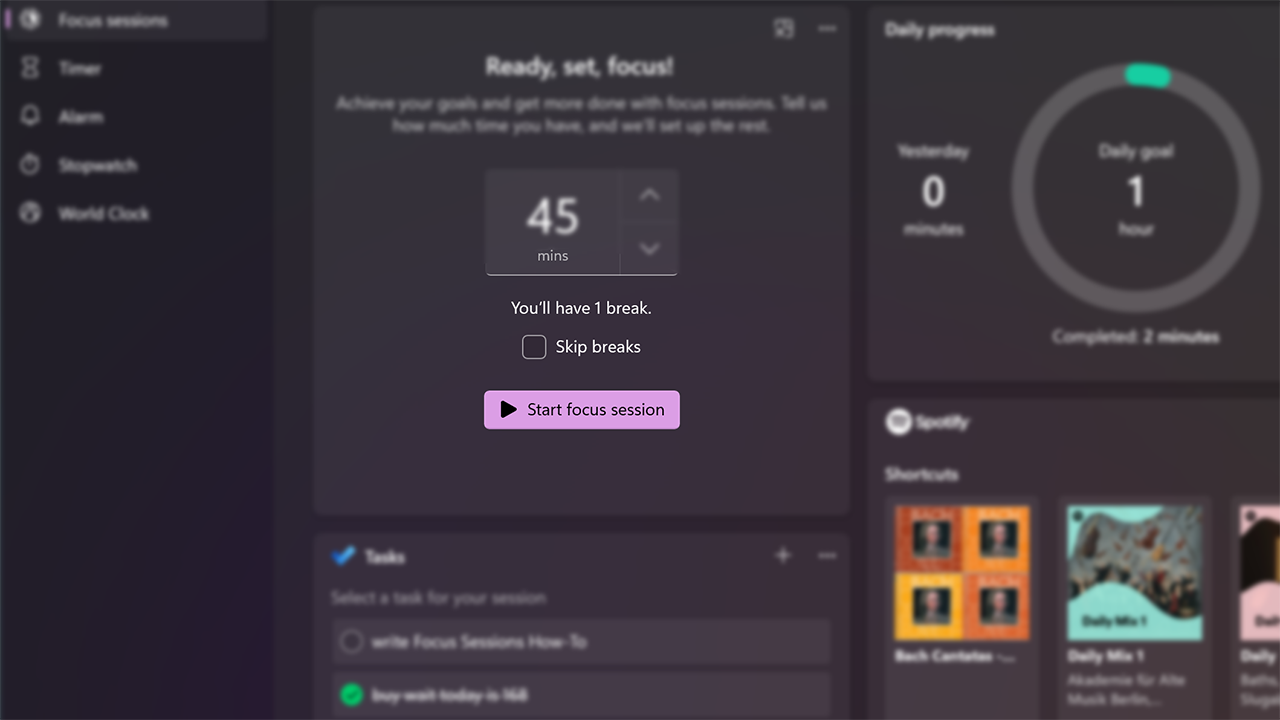 جلسات التركيز على Windows 11
