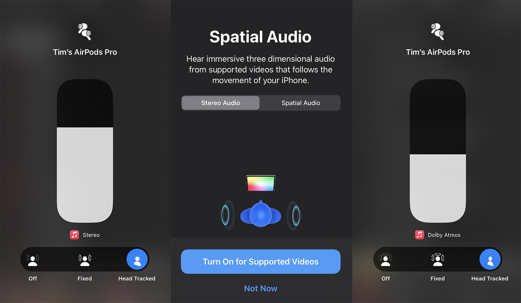 แผงควบคุม Spatial Audio ใน iOS