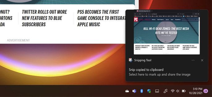 Pemberitahuan alat pemotong di Windows 11