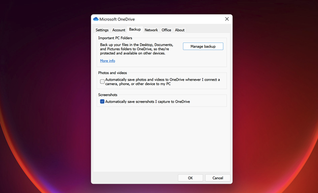 PrtSc dengan OneDrive untuk tangkapan layar di Windows 11