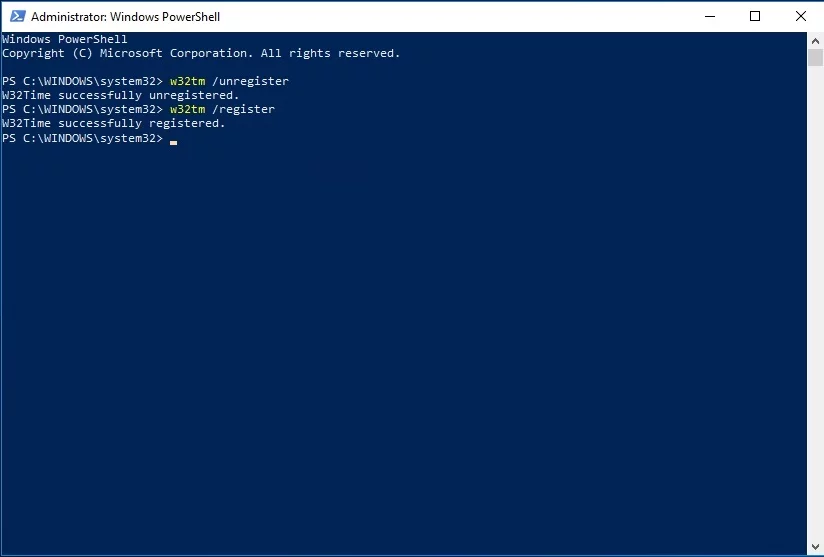 Reînregistrați fișierul Windows Time Service