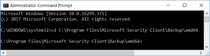 cd o diretório do Microsoft Security Client