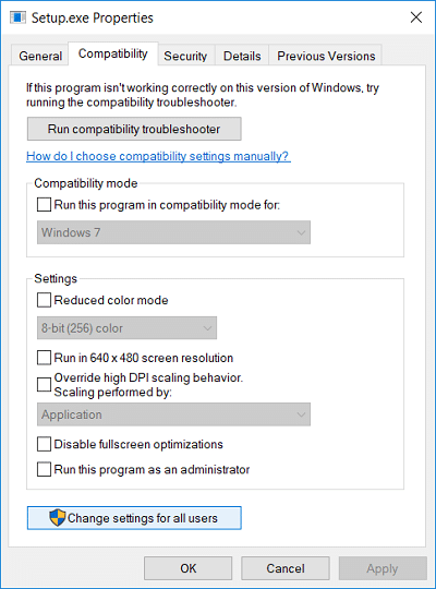 Clique em Alterar configurações para todos os usuários na parte inferior