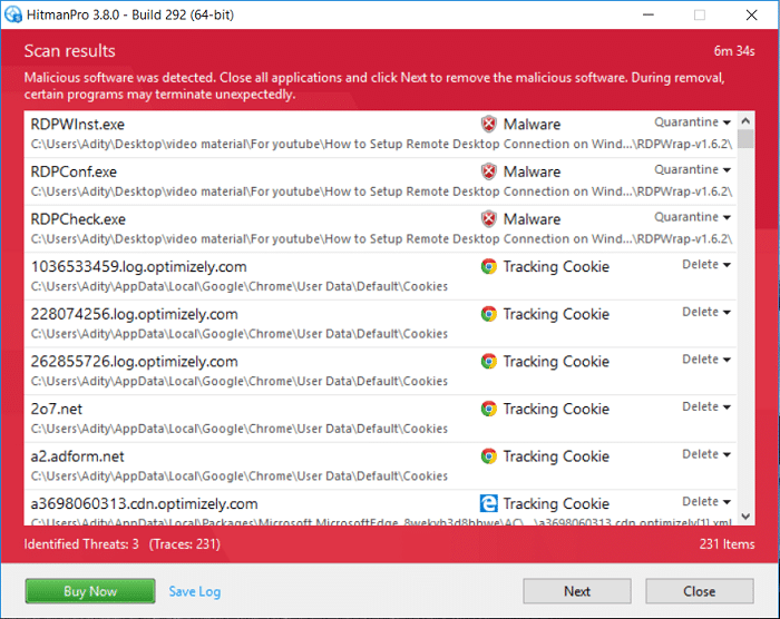 Quando a verificação estiver concluída, clique no botão Avançar para remover o malware do seu PC