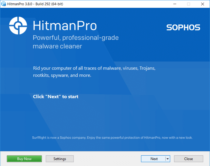 HitmanPro será aberto, clique em Avançar para verificar se há software malicioso
