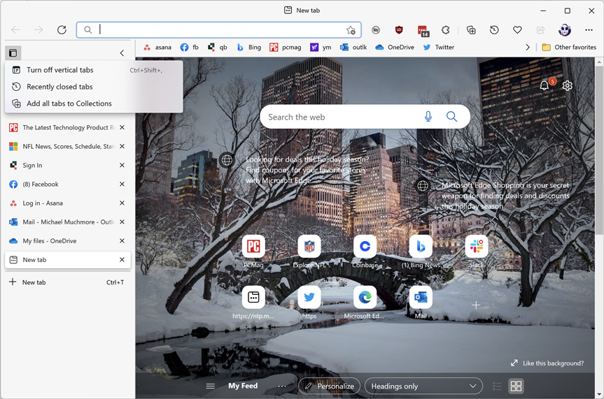 Windows 11'de Edge tarayıcısında dikey sekmeler