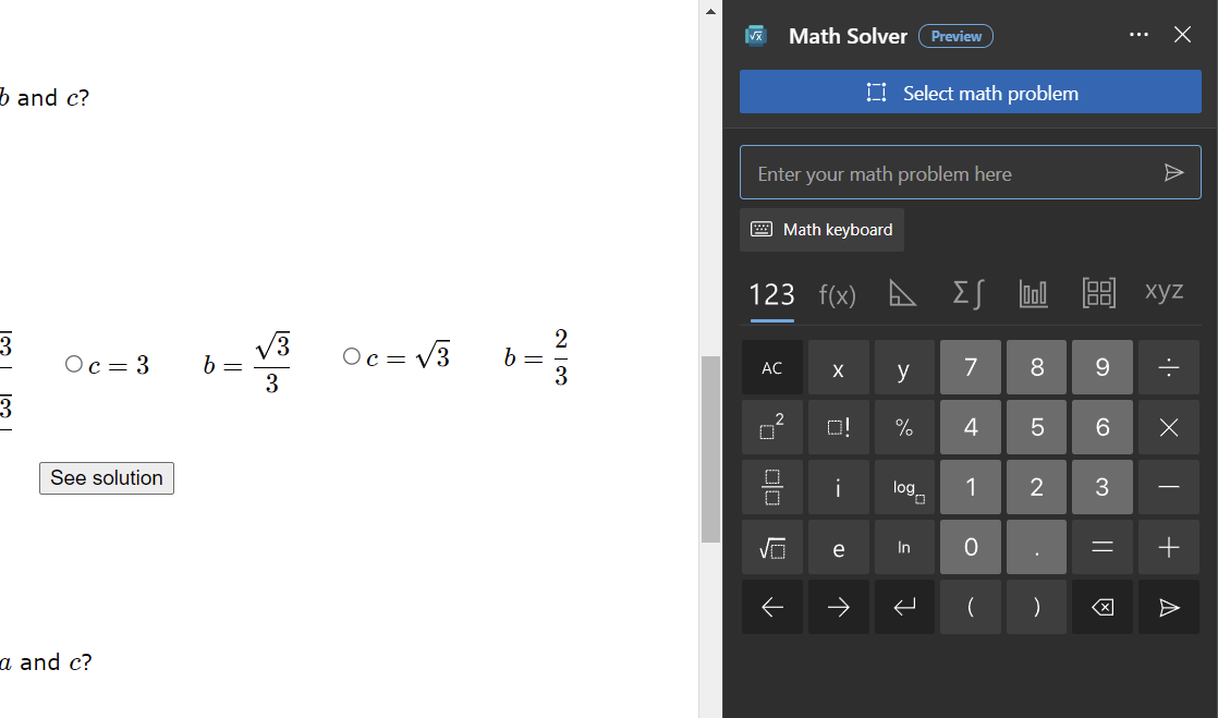 Microsoft Edge Tarayıcıda Matematik Çözücü